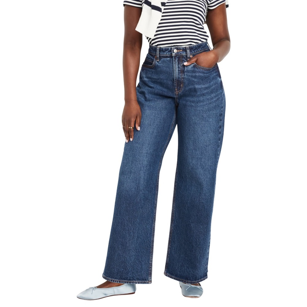 Old Navy Curvy Wide Leg Extra High Rise Denim Jeans Cotton Blue 12 Petite NWT